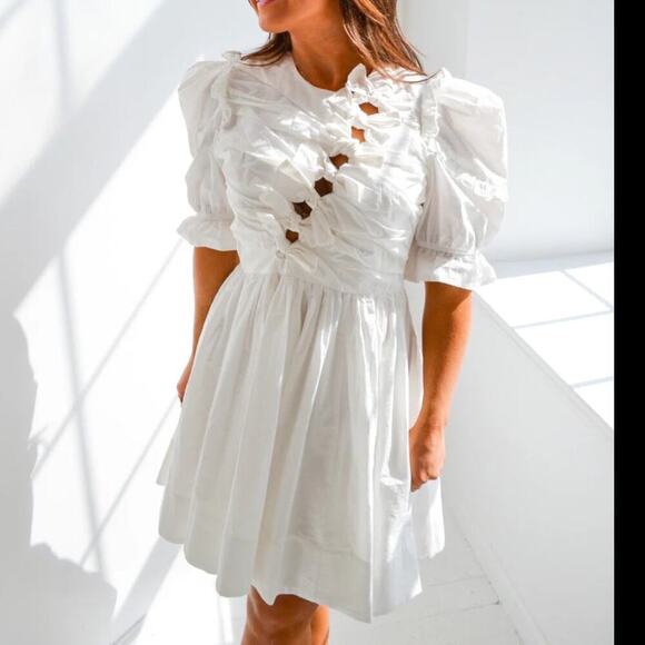 NWT Sofie the Label White Bow Puff Sleeve Mini Dress Size Small - Picture 2 of 9
